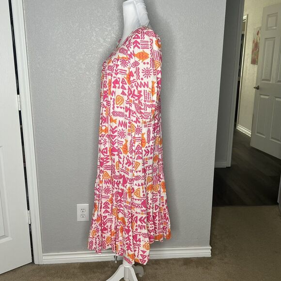 Vtg Two Potato Size Laguna Beach XS Hawaiian Tiered Midi House Dress Pockets - Picture 2 of 6